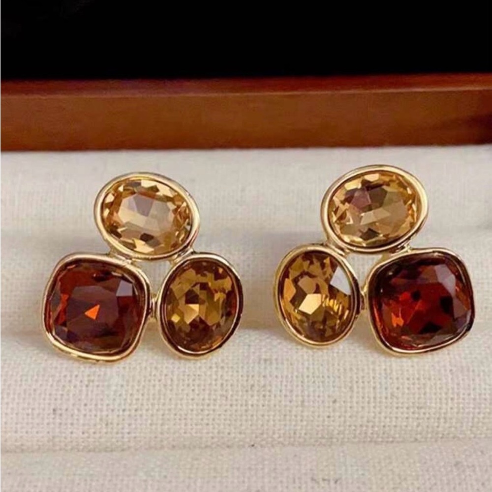 Elegant Gold and Brown Gemstone Earrings